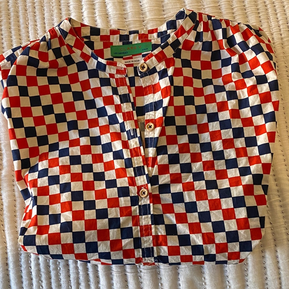 Clare V. Red and Blue Checkered Women’s St. Martin top